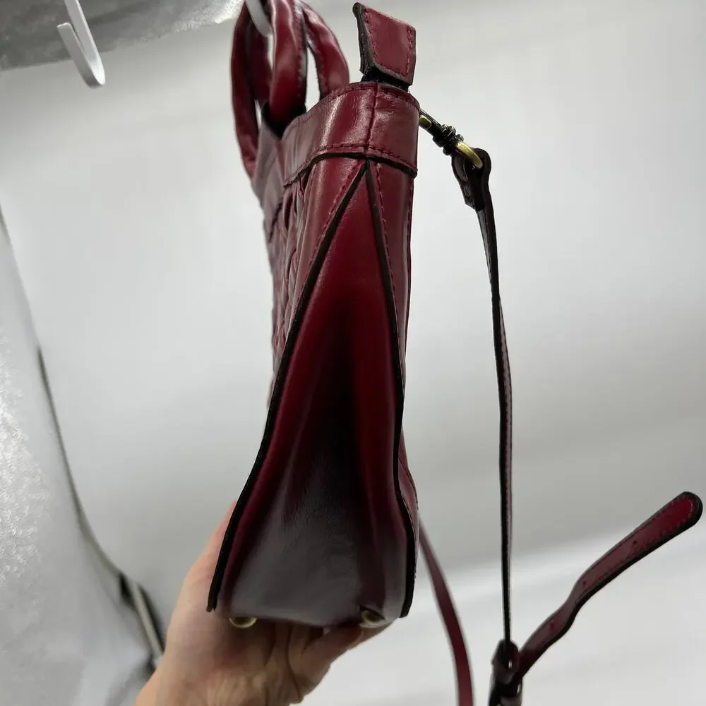 Patricia Nash Leather Ossi Satchel with Crossbody Strap Ruby Red